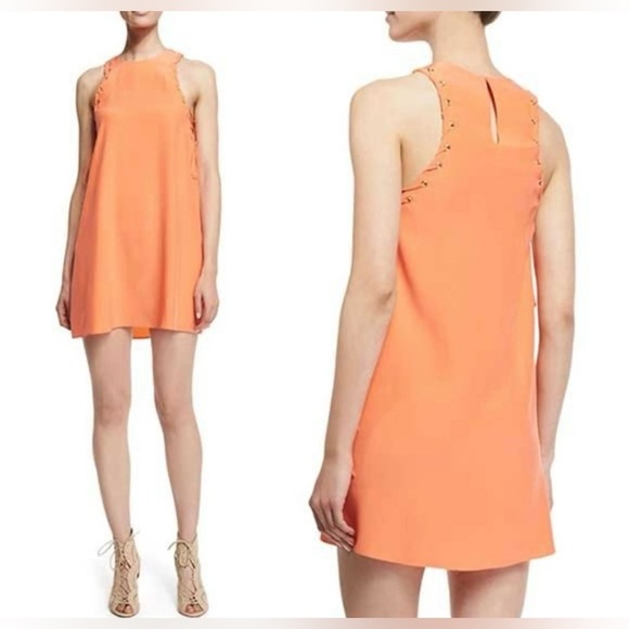 Amanda Uprichard| Neon Coral Silk Dress with Cute Sleeve Details, Size Medium••• - Picture 2 of 13